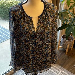 Daniel Rainn Floral Print Long Sheer Sleeve Dark Multcolor  Floral Blouse Med